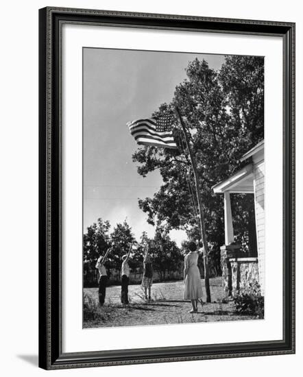 Farmers Family Saluting the Us Flag, During the Drought in Central and South Missouri-John Dominis-Framed Photographic Print