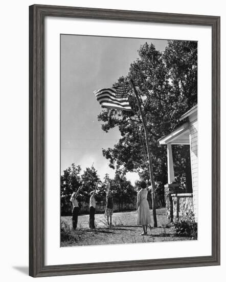 Farmers Family Saluting the Us Flag, During the Drought in Central and South Missouri-John Dominis-Framed Photographic Print