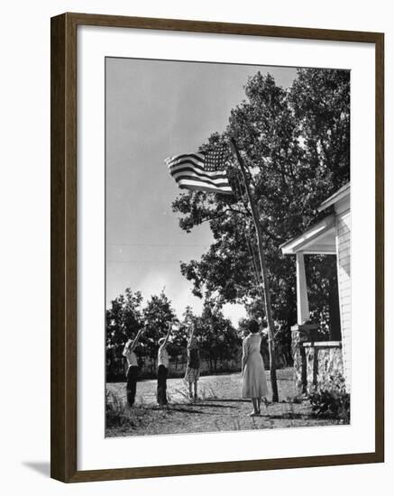 Farmers Family Saluting the Us Flag, During the Drought in Central and South Missouri-John Dominis-Framed Photographic Print