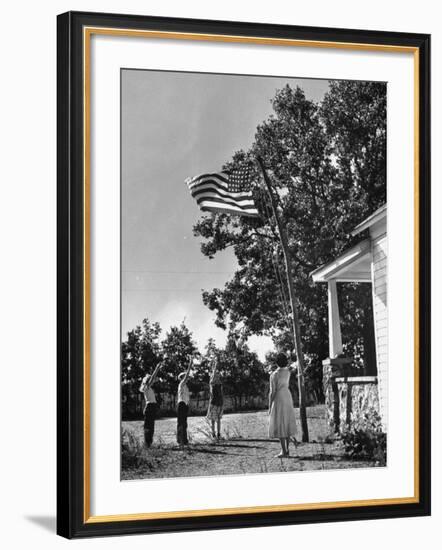 Farmers Family Saluting the Us Flag, During the Drought in Central and South Missouri-John Dominis-Framed Photographic Print