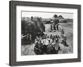 Farmers Having Lunch Brought and Served by Wives During Harvest of Spring Wheat in Wheat Farm-Gordon Coster-Framed Photographic Print