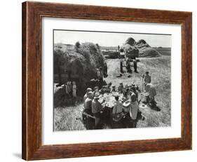 Farmers Having Lunch Brought and Served by Wives During Harvest of Spring Wheat in Wheat Farm-Gordon Coster-Framed Photographic Print