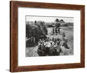 Farmers Having Lunch Brought and Served by Wives During Harvest of Spring Wheat in Wheat Farm-Gordon Coster-Framed Photographic Print