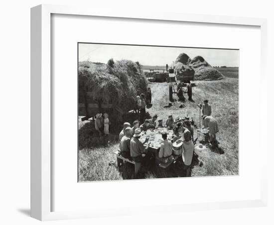 Farmers Having Lunch Brought and Served by Wives During Harvest of Spring Wheat in Wheat Farm-Gordon Coster-Framed Photographic Print