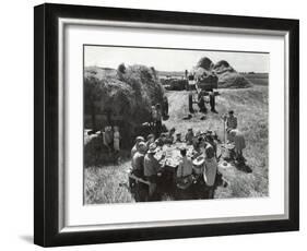 Farmers Having Lunch Brought and Served by Wives During Harvest of Spring Wheat in Wheat Farm-Gordon Coster-Framed Photographic Print