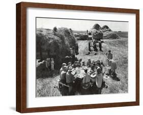 Farmers Having Lunch Brought and Served by Wives During Harvest of Spring Wheat in Wheat Farm-Gordon Coster-Framed Photographic Print