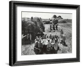 Farmers Having Lunch Brought and Served by Wives During Harvest of Spring Wheat in Wheat Farm-Gordon Coster-Framed Photographic Print