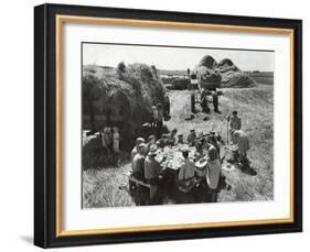 Farmers Having Lunch Brought and Served by Wives During Harvest of Spring Wheat in Wheat Farm-Gordon Coster-Framed Photographic Print