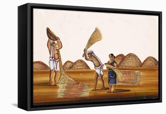 Farmers in a Field at a Time of Harvesting, from Thanjavur, India-null-Framed Premier Image Canvas