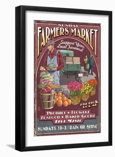 Farmers Market - Vintage Sign-Lantern Press-Framed Art Print