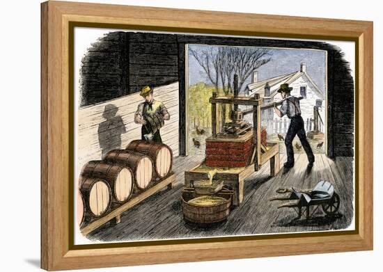 Farmers Pressing Apples to Make Cider, 1800s-null-Framed Premier Image Canvas