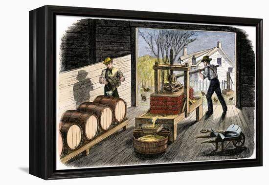 Farmers Pressing Apples to Make Cider, 1800s-null-Framed Premier Image Canvas