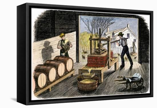 Farmers Pressing Apples to Make Cider, 1800s-null-Framed Premier Image Canvas