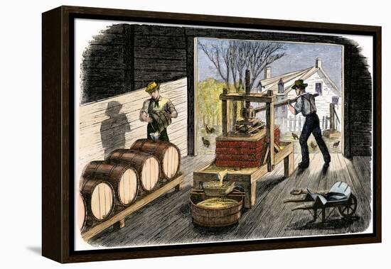 Farmers Pressing Apples to Make Cider, 1800s-null-Framed Premier Image Canvas