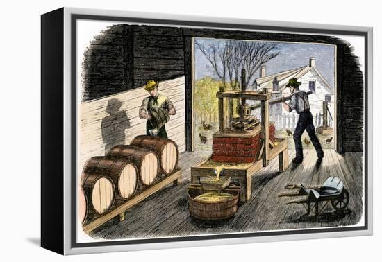 Farmers Pressing Apples to Make Cider, 1800s-null-Framed Premier Image Canvas