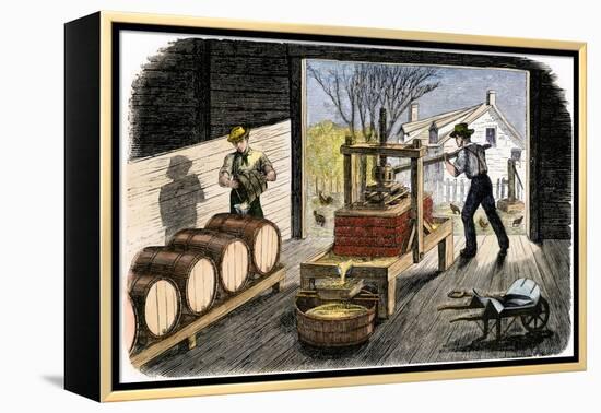 Farmers Pressing Apples to Make Cider, 1800s-null-Framed Premier Image Canvas