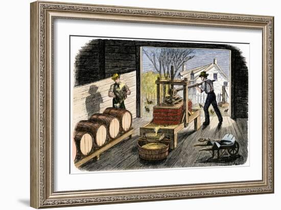 Farmers Pressing Apples to Make Cider, 1800s-null-Framed Giclee Print