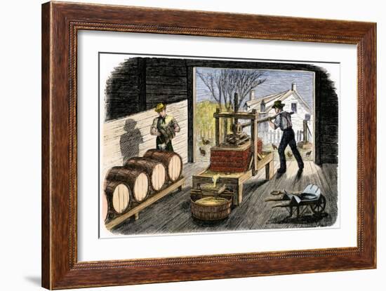 Farmers Pressing Apples to Make Cider, 1800s-null-Framed Giclee Print