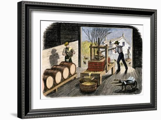 Farmers Pressing Apples to Make Cider, 1800s-null-Framed Giclee Print