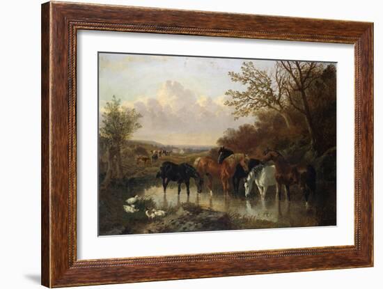 Farmhorses Watering in a Wooded River Landscape-Henry Thomas Alken-Framed Giclee Print