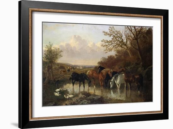 Farmhorses Watering in a Wooded River Landscape-Henry Thomas Alken-Framed Giclee Print