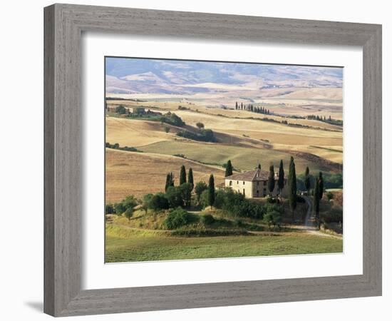 Farmhouse and Cypress Trees in the Early Morning, San Quirico d'Orcia, Tuscany, Italy-Ruth Tomlinson-Framed Photographic Print