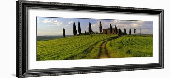 Farmhouse and Cypress Trees Near Pienza, Tuscany, Italy, Europe-Lee Frost-Framed Photographic Print