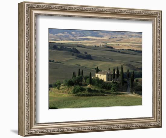 Farmhouse and Cypress Tres in the Earning Morning, San Quirico d'Orcia, Tuscany, Italy-Ruth Tomlinson-Framed Photographic Print