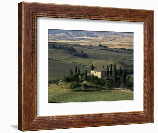 Farmhouse and Cypress Tres in the Earning Morning, San Quirico d'Orcia, Tuscany, Italy-Ruth Tomlinson-Framed Photographic Print