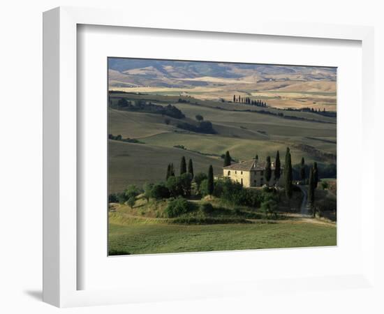 Farmhouse and Cypress Tres in the Earning Morning, San Quirico d'Orcia, Tuscany, Italy-Ruth Tomlinson-Framed Photographic Print