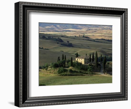 Farmhouse and Cypress Tres in the Earning Morning, San Quirico d'Orcia, Tuscany, Italy-Ruth Tomlinson-Framed Photographic Print