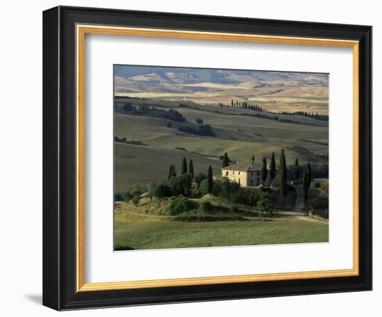 Farmhouse and Cypress Tres in the Earning Morning, San Quirico d'Orcia, Tuscany, Italy-Ruth Tomlinson-Framed Photographic Print