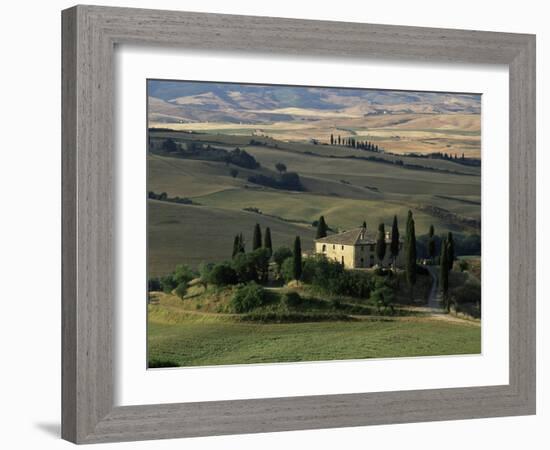 Farmhouse and Cypress Tres in the Earning Morning, San Quirico d'Orcia, Tuscany, Italy-Ruth Tomlinson-Framed Photographic Print