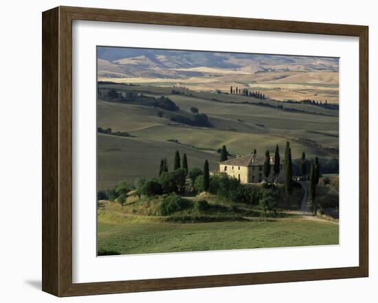 Farmhouse and Cypress Tres in the Earning Morning, San Quirico d'Orcia, Tuscany, Italy-Ruth Tomlinson-Framed Photographic Print