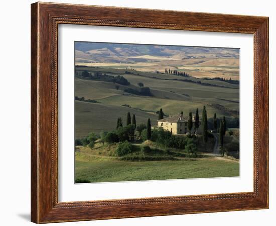 Farmhouse and Cypress Tres in the Earning Morning, San Quirico d'Orcia, Tuscany, Italy-Ruth Tomlinson-Framed Photographic Print