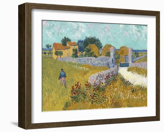 Farmhouse in Provence, by Vincent van Gogh, 1888, Dutch Post-Impressionist painting,-Vincent van Gogh-Framed Art Print