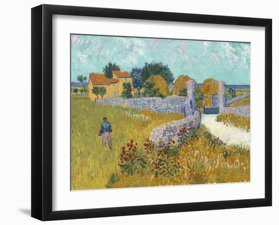 Farmhouse in Provence, by Vincent van Gogh, 1888, Dutch Post-Impressionist painting,-Vincent van Gogh-Framed Art Print