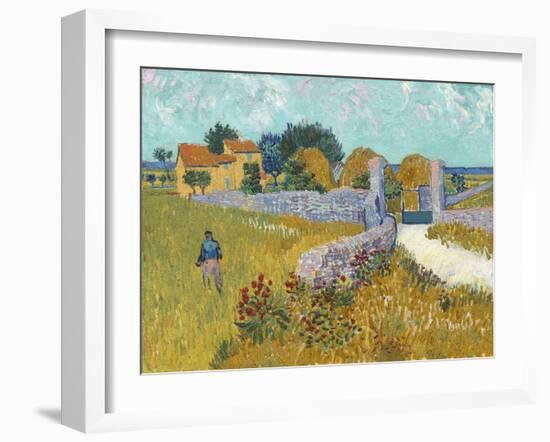 Farmhouse in Provence, by Vincent van Gogh, 1888, Dutch Post-Impressionist painting,-Vincent van Gogh-Framed Art Print