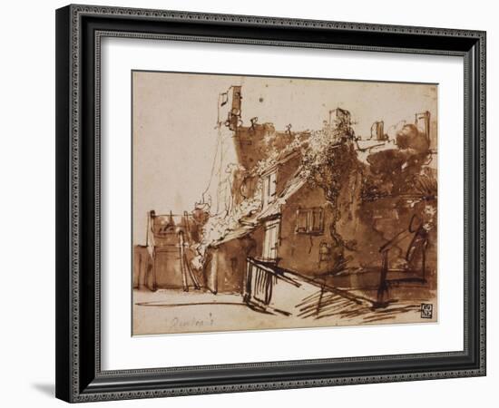 Farmhouse in Sunlight-Rembrandt van Rijn-Framed Giclee Print