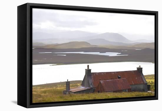 Farmhouse with Red Iron Roof Overlooking Lochs and Mountains Off the A858 South of Carloway-Lee Frost-Framed Premier Image Canvas