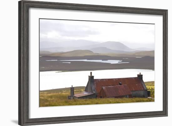 Farmhouse with Red Iron Roof Overlooking Lochs and Mountains Off the A858 South of Carloway-Lee Frost-Framed Photographic Print