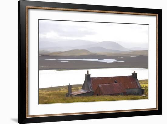 Farmhouse with Red Iron Roof Overlooking Lochs and Mountains Off the A858 South of Carloway-Lee Frost-Framed Photographic Print