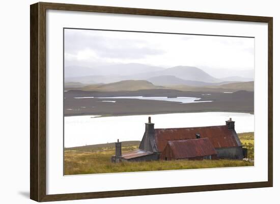 Farmhouse with Red Iron Roof Overlooking Lochs and Mountains Off the A858 South of Carloway-Lee Frost-Framed Photographic Print