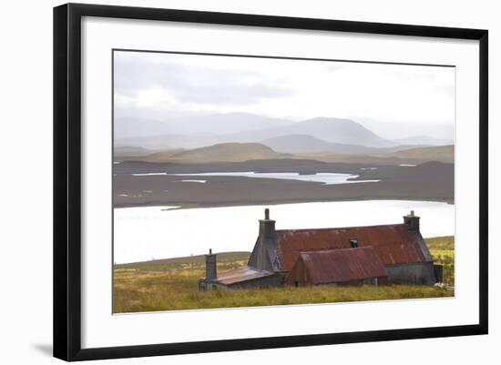 Farmhouse with Red Iron Roof Overlooking Lochs and Mountains Off the A858 South of Carloway-Lee Frost-Framed Photographic Print