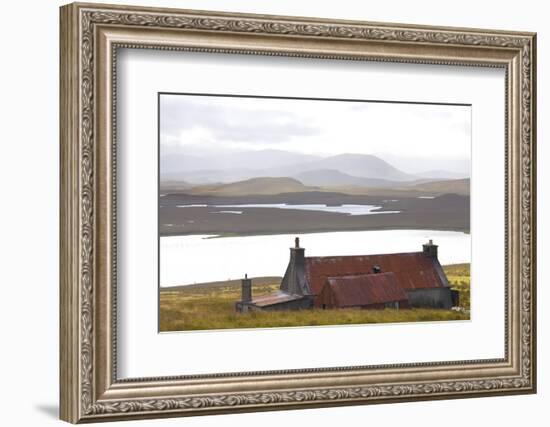 Farmhouse with Red Iron Roof Overlooking Lochs and Mountains Off the A858 South of Carloway-Lee Frost-Framed Photographic Print