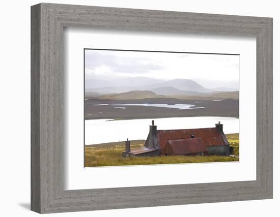 Farmhouse with Red Iron Roof Overlooking Lochs and Mountains Off the A858 South of Carloway-Lee Frost-Framed Photographic Print