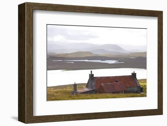 Farmhouse with Red Iron Roof Overlooking Lochs and Mountains Off the A858 South of Carloway-Lee Frost-Framed Photographic Print