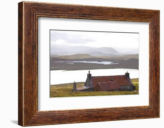 Farmhouse with Red Iron Roof Overlooking Lochs and Mountains Off the A858 South of Carloway-Lee Frost-Framed Photographic Print