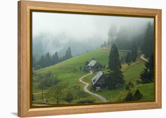 Farmhouses in Fog, Muchenland, Black Forest, Baden-Wurttemberg, Germany, Europe-Jochen Schlenker-Framed Premier Image Canvas