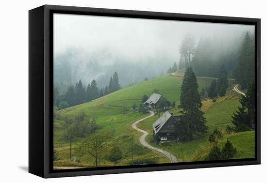 Farmhouses in Fog, Muchenland, Black Forest, Baden-Wurttemberg, Germany, Europe-Jochen Schlenker-Framed Premier Image Canvas